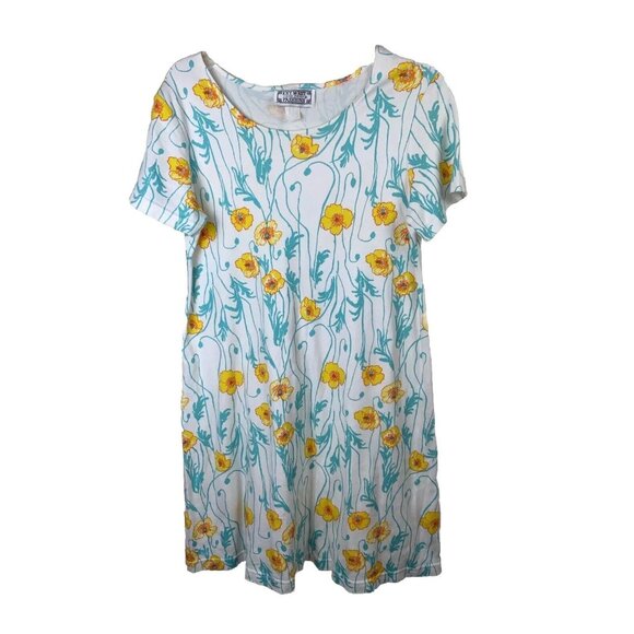 Vintage Key West Hand Print Fashions Floral Print Cotton T Shirt Dress L RARE - Picture 1 of 7